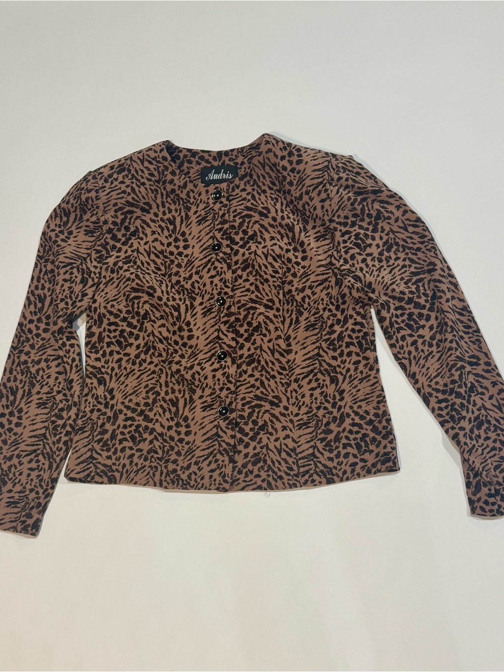 Audris Animal Print Cropped Jacket Women’s Size 12 Brown Black Stretch